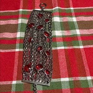 Silver Chain Bracelet with Red Accents